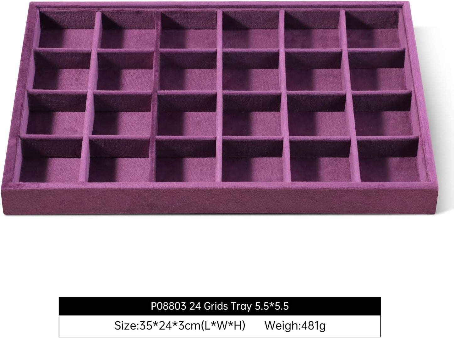 Velvet Stackable Jewelry Display Tray, 24 Grid Earring Ring Storage Tray, Drawer Divider Jewelry Accessories Organizer Plate (Purple)