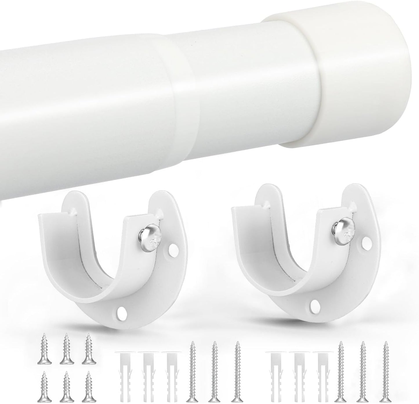 Closet Rod, 17 to 68Inch Closet Rods for Hanging Clothes, Heavy Duty Adjustable Closet Hanging Rod Bar White Closet Poles for Wardrobes, Closet, Bathroom, Windows, 1.3Inch Diameter
