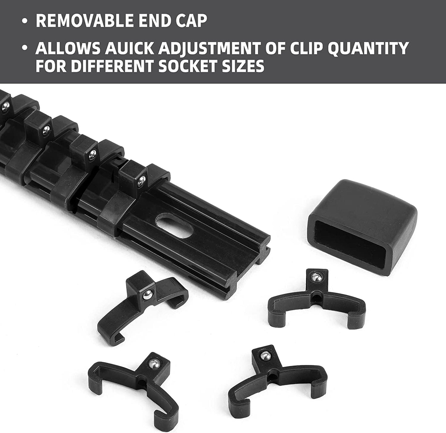 Socket Organizer Drive ABS Tools - Black Socket Holder, Premium Quality 30 Pieces Socket Holders Kit 1/4-Inch x 160 Clips, 3/8-Inch x 150 Clips, 1/2-Inch x 120 Clips（30PC,Black)