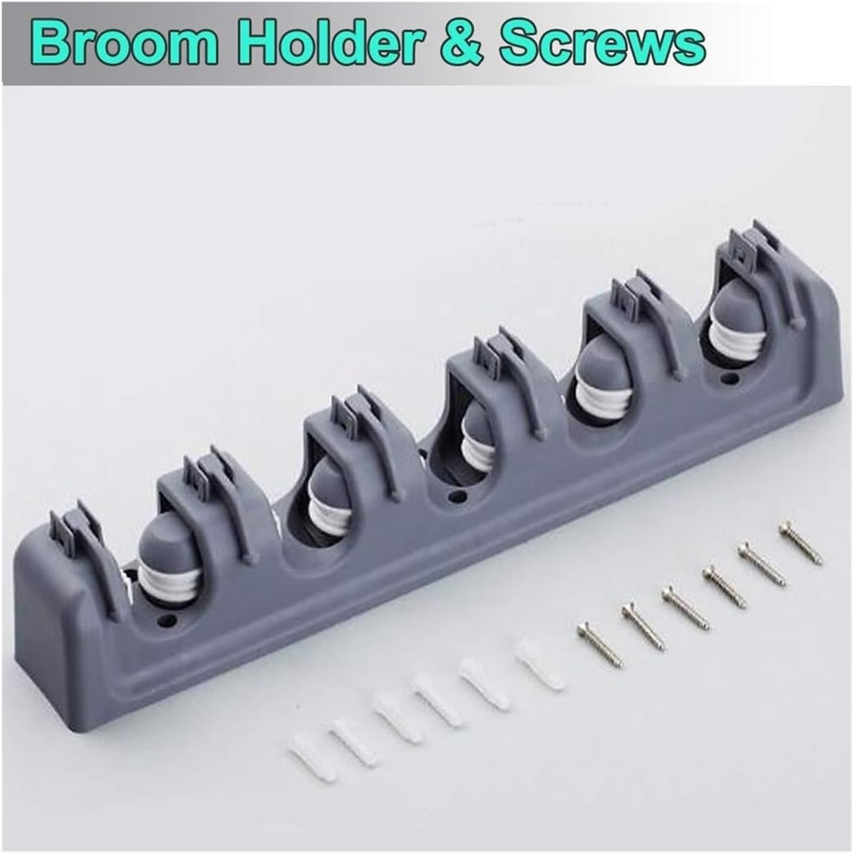 16 Inch Broom Holder Wall Mount with 6 Hooks, ABS Plastic Mop and Tool Organizer Rack for Garage Kitchen Laundry Room