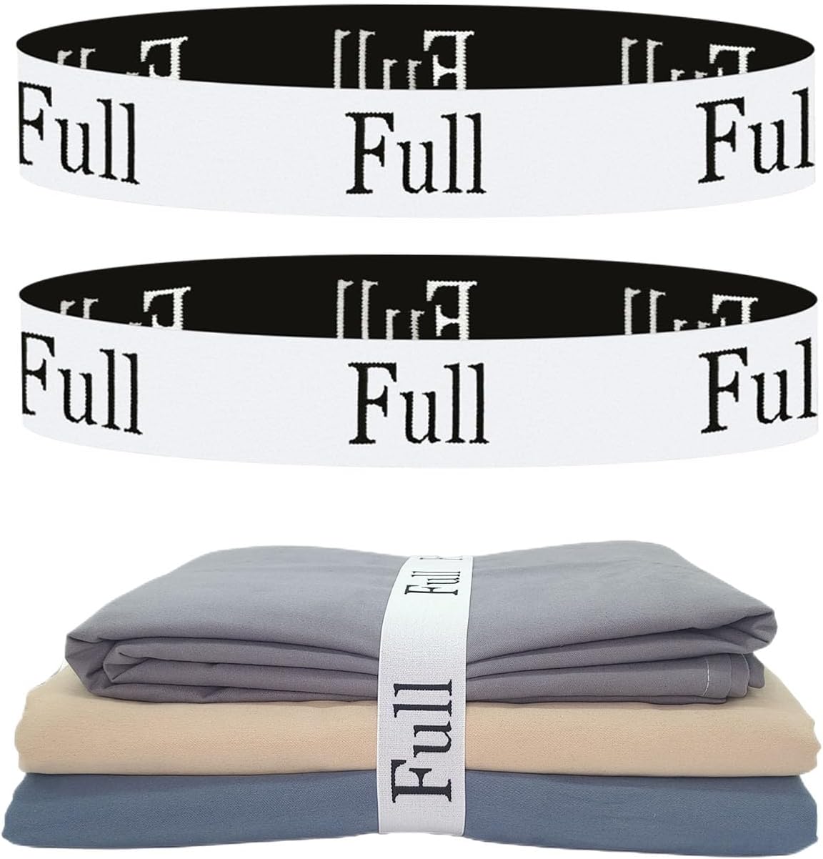 2 Pieces Bed Sheet Organizer Bands, Sheet Organizers and Storage Label Bands, Sheet Label for Bedding, Sheets Organizer for Closet,Sheet Keepers Linen Labels Bedding Bands (2Pcs Full)