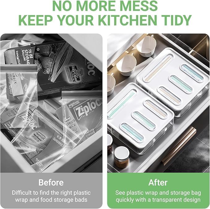 4-in-1 Food Storage Bag Organizer – Holds Gallon, Quart, Sandwich, Snack & Slider Bags – Plastic Baggie Holder for Drawer or Wall Mount – Ships from Local Warehouse