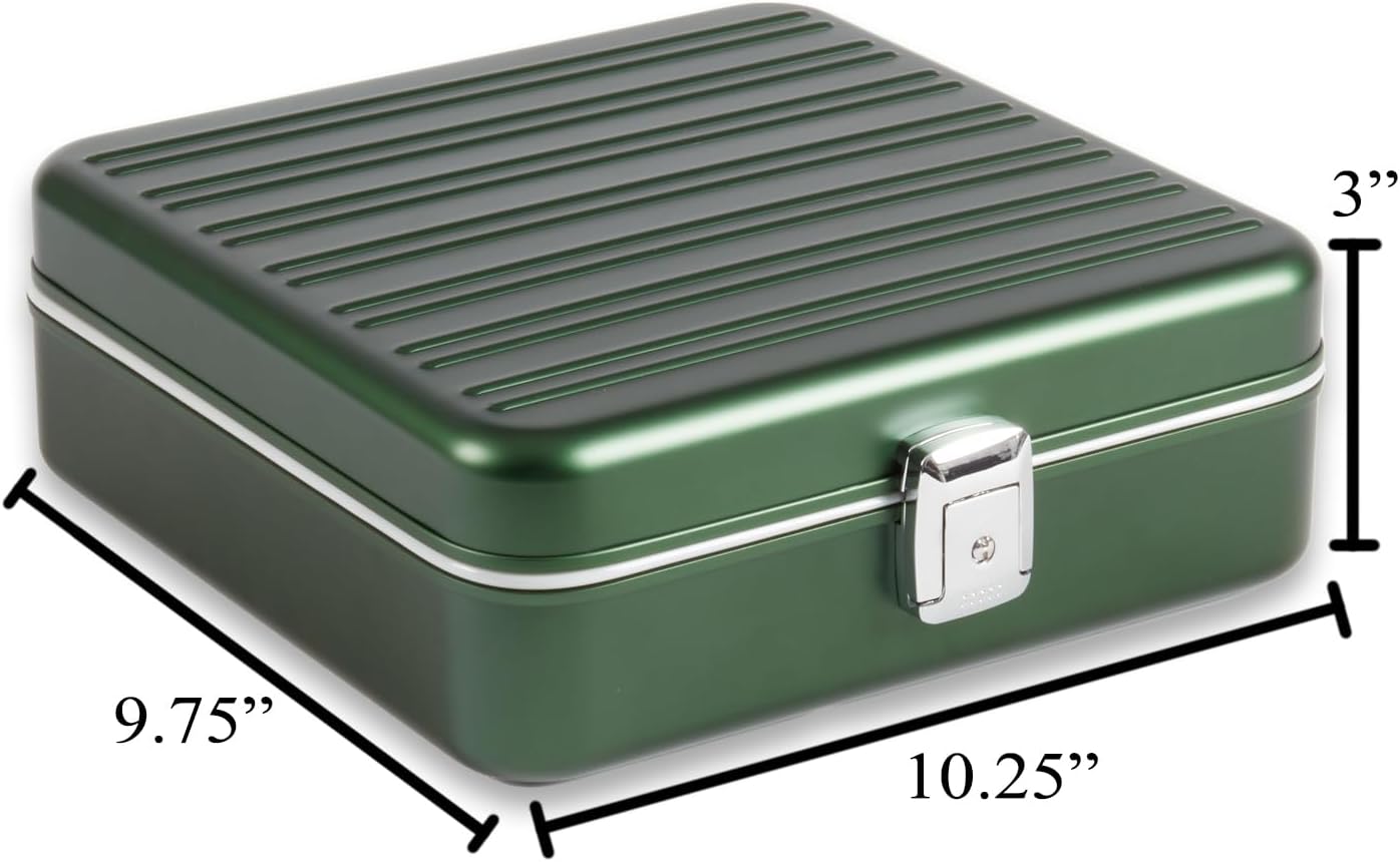 Bey-Berk Personalized Prague Aluminum 9-Slot Watch Case (Hunter Green), Locking Travel Metal Watch Box with Quilted Interior, 9.75" x 3" x 10.25"