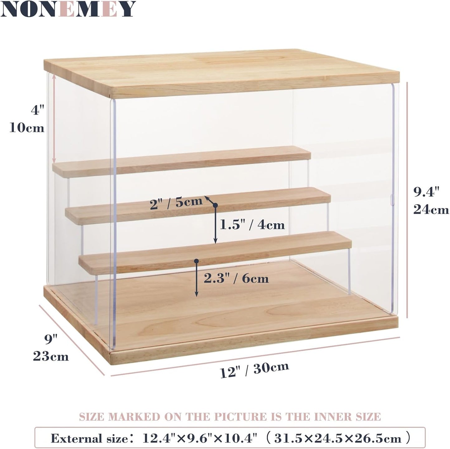 NONEMEY Clear Acrylic Display Case Stand with LED Light 2/3/4/5/6 Tier Storage Box Showcase Dustproof Organizer Box for Collectibles (4Tier 12.4*9.6*10.4inch)