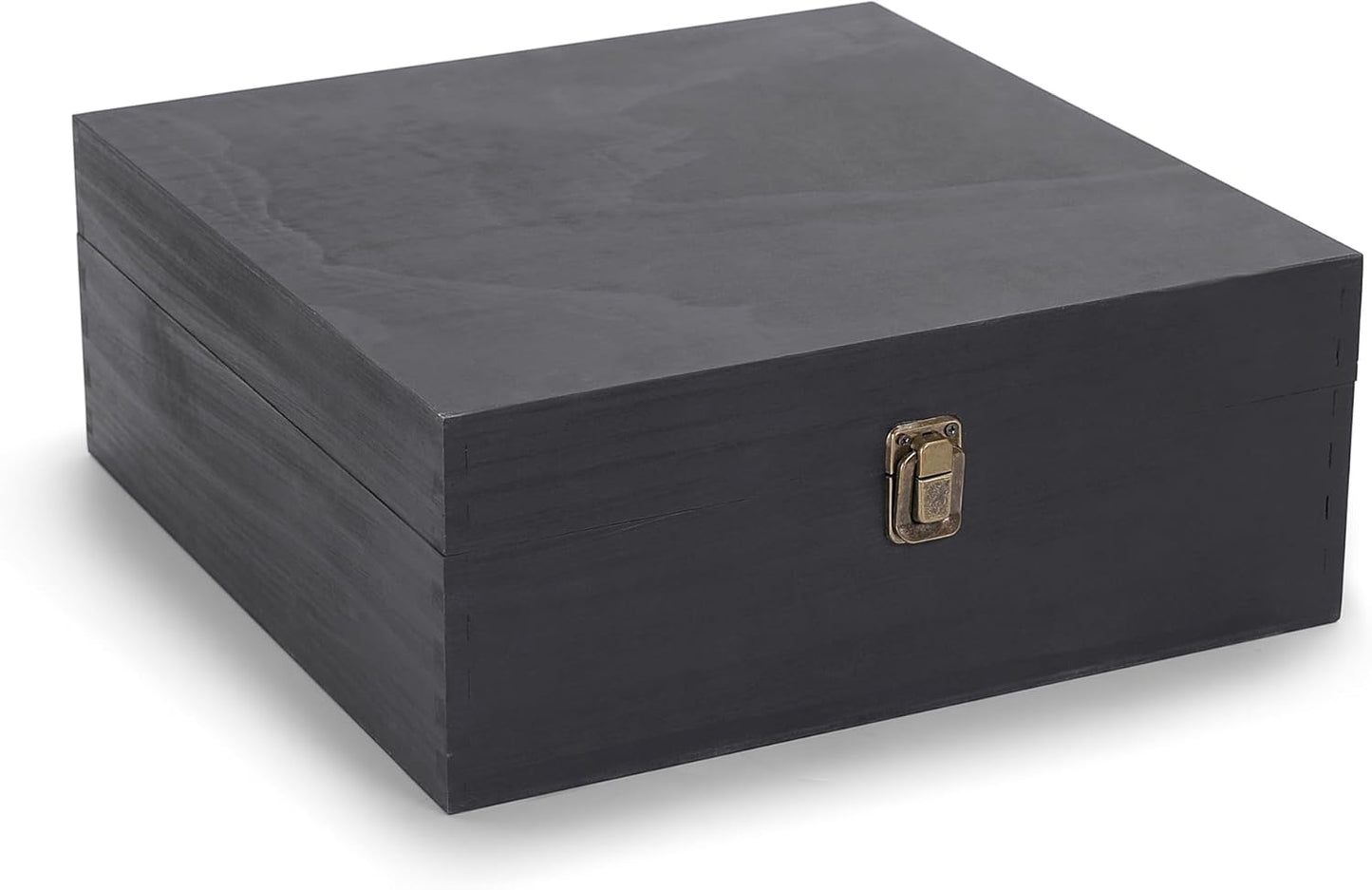 makerflo Medium Black Pine Wood Memory Box with Black Felt Inside, Hinged with Clasp, Keepsake Wooden Box Ideal for Craft, Personalization (Laser Engraving, Epoxy, UV DTF, and Vinyl) – Pack of 1