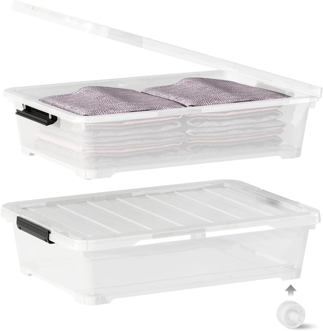 4 Pack 20-Quart Under Bed Storage Box with Wheels, Rolling Underbed Storage Containers Organizer with Latch Lids, Clear