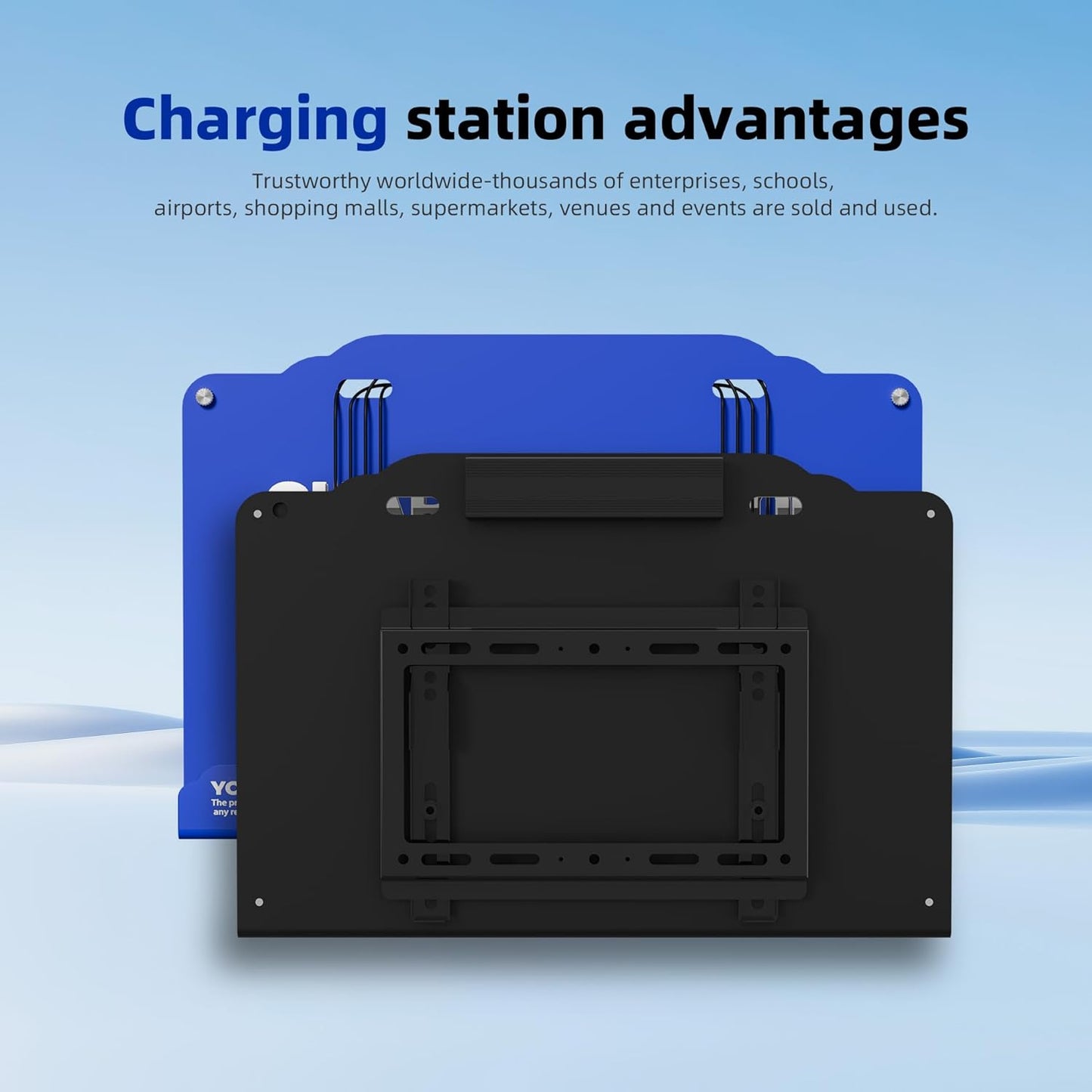 Floor Standing Cell Phone Charging Station with Fast Charigng Cables – 8 Device Charging Dock for Office, Hotel & Public Spaces | Compatible with iPhone ipad Smartphone Tablets Android Port (Blue)