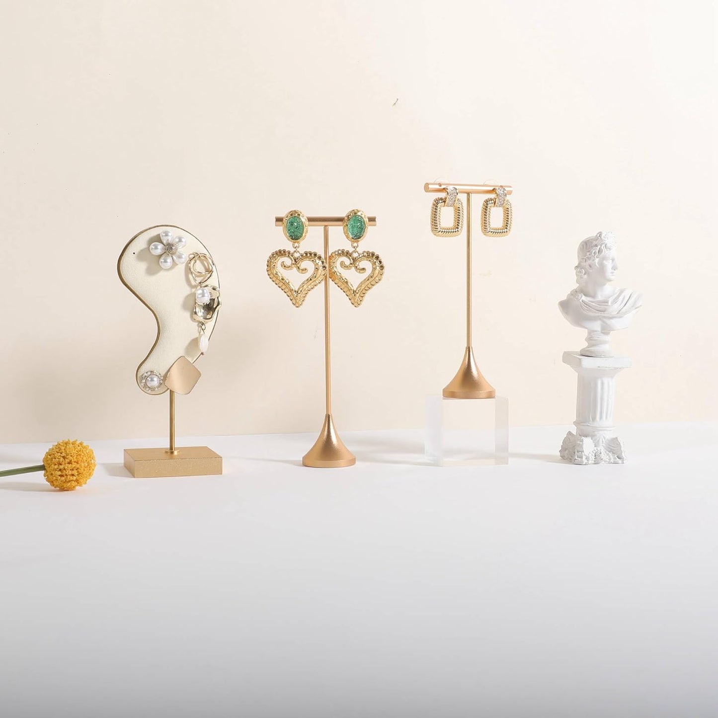 GemeShou Single Gold Earring T bar Stand, Metal earring display holder for show, Small jewelry studs hanger for Online store Photo Shoot【Gold-Cone Base Height 5.8"】