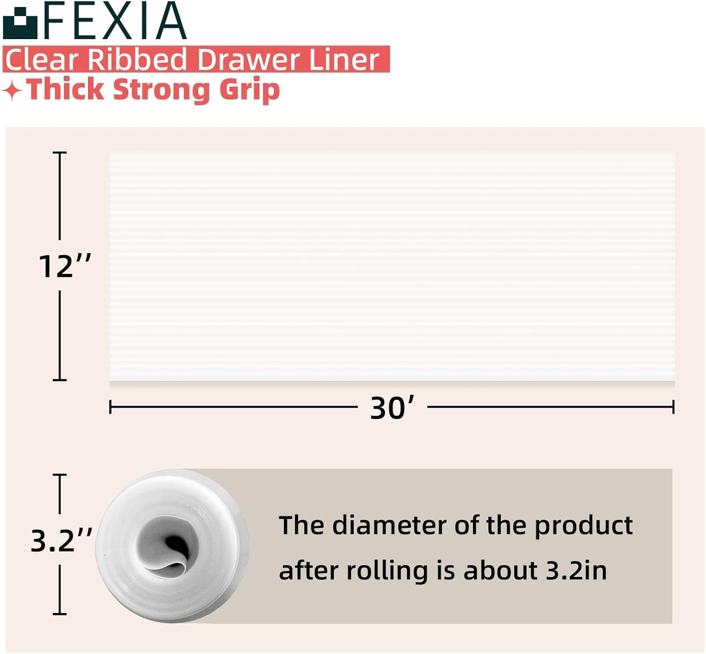 FEXIA Shelf Liners for Kitchen Cabinets Non-Slip Drawer Liner 12 Inches x 30 FT Waterproof & Oil-Proof Non Adhesive Durable Material Fridge Liner for Shelves