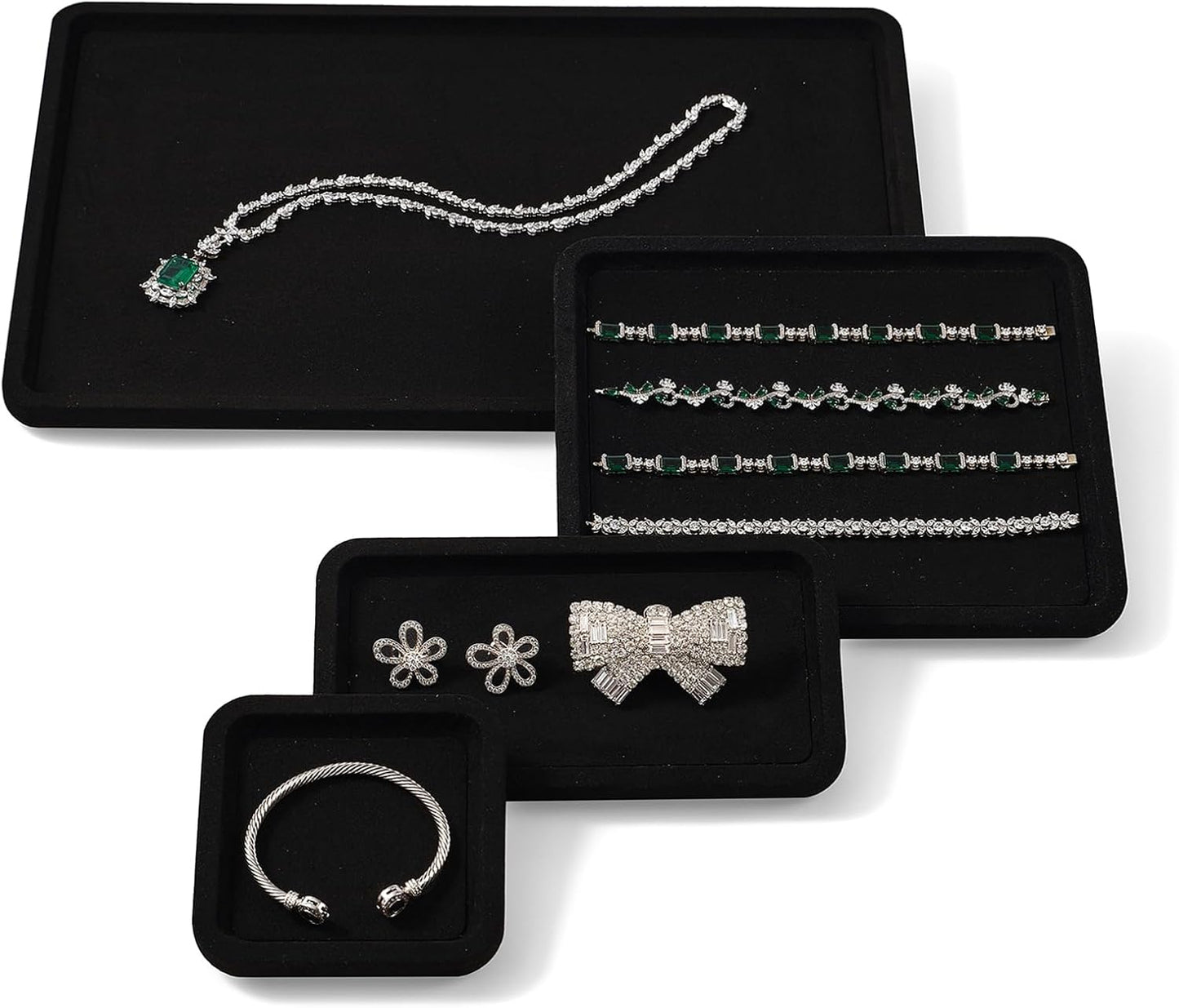Microfiber Jewelry Display Flat Tray for Rings Earrings Necklace Bracelet, Jewelry Photograph Display Catchall Organizer Tray Dish(L,Black)