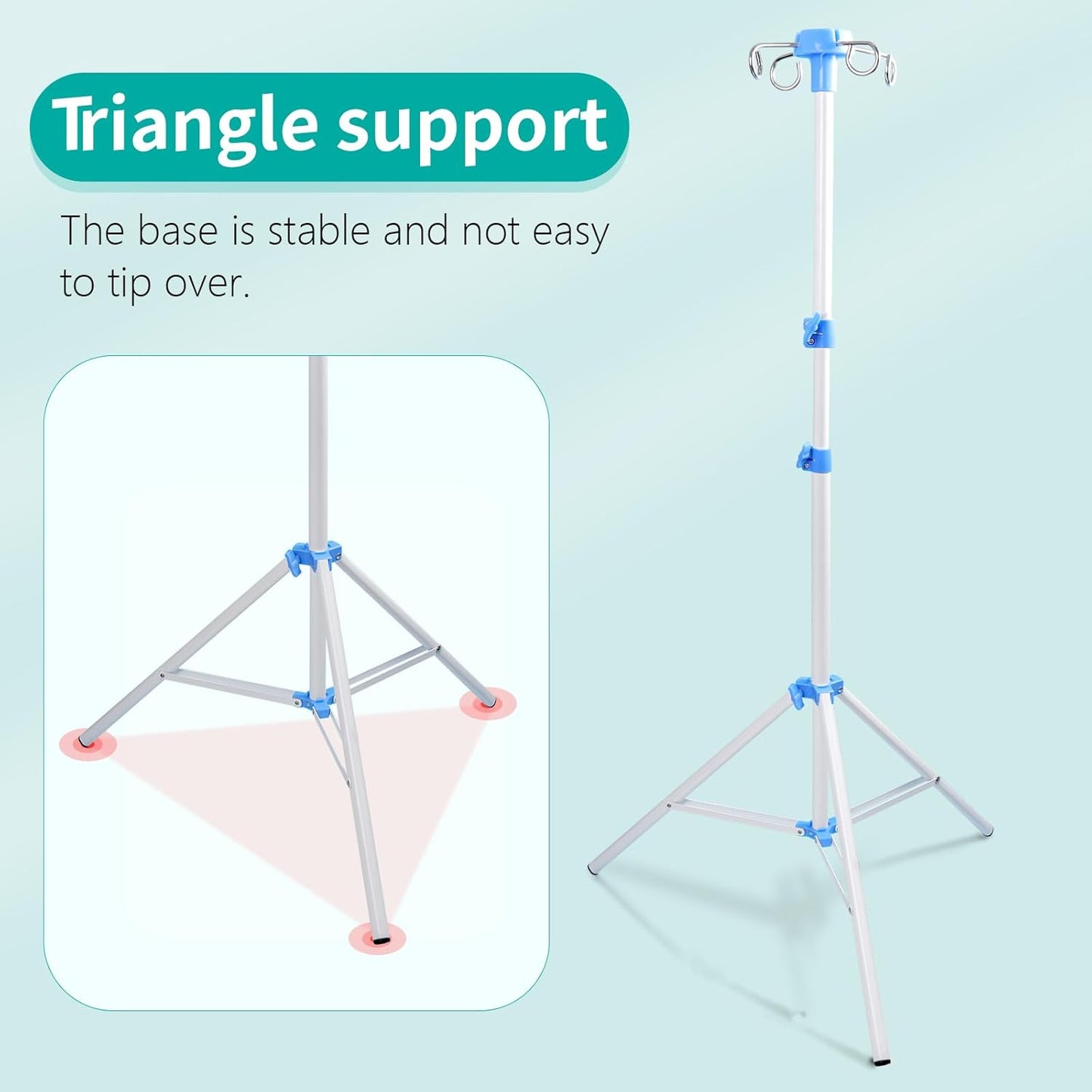 Lefeke IV Pole Portable for Traveling, Adjustable IV Stand with Hooks, Medical IV Drip Infusion Bag Holder, IV Fluids Floor Stand (White)