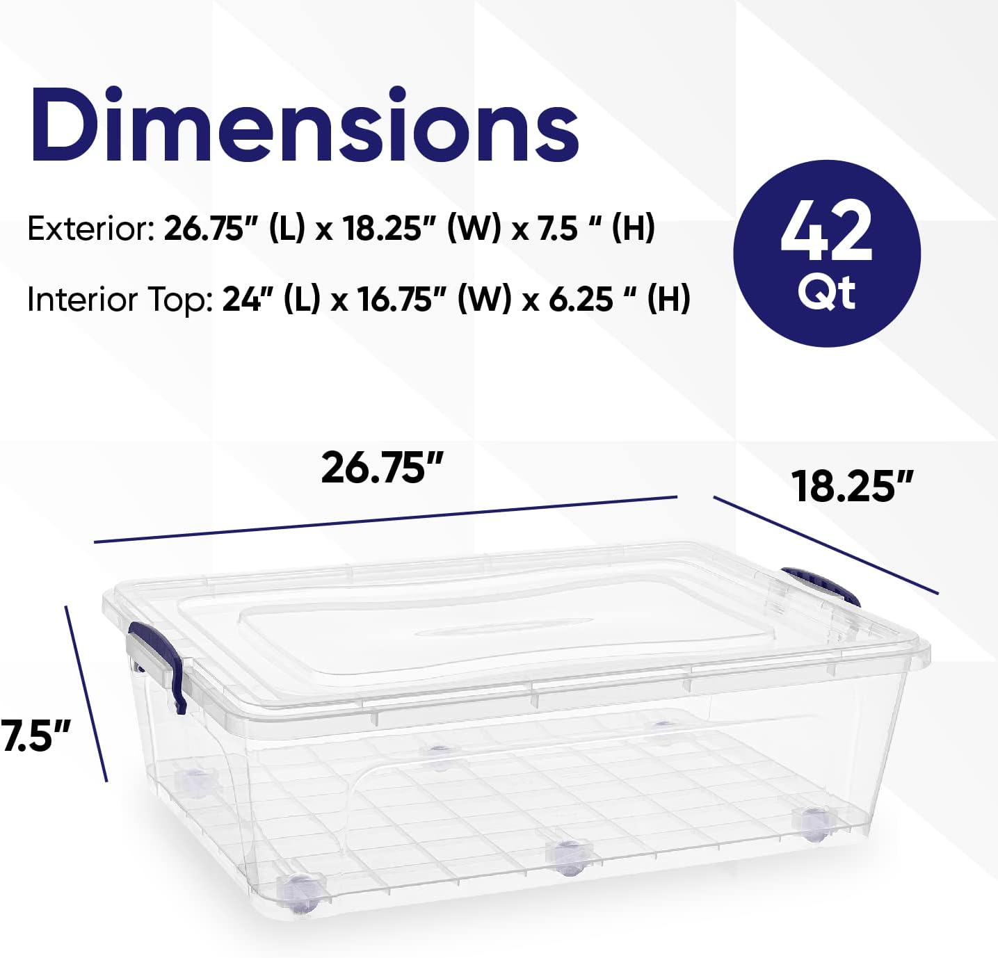 Superio Storage Bins with Lids- Clear Boxes for Organizing, Stackable Plastic Containers- BPA Free, Non-Toxic, Odor Free, Organizer for Home, Office, Dorm (6 Pack, 42 Qt (Under Bed-Wheeled))