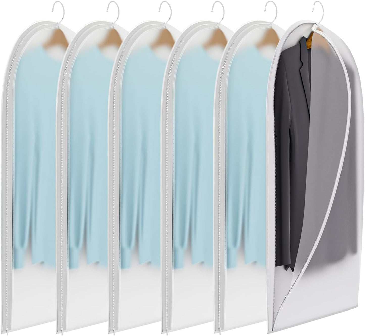 Clear Garment Bags for Hanging Clothes,40in Dress Clothing Suit Coat for Sweater Closet Storage Translucent Garment Dress Hanging Garment Bags Clothes Covers (6-Pack)