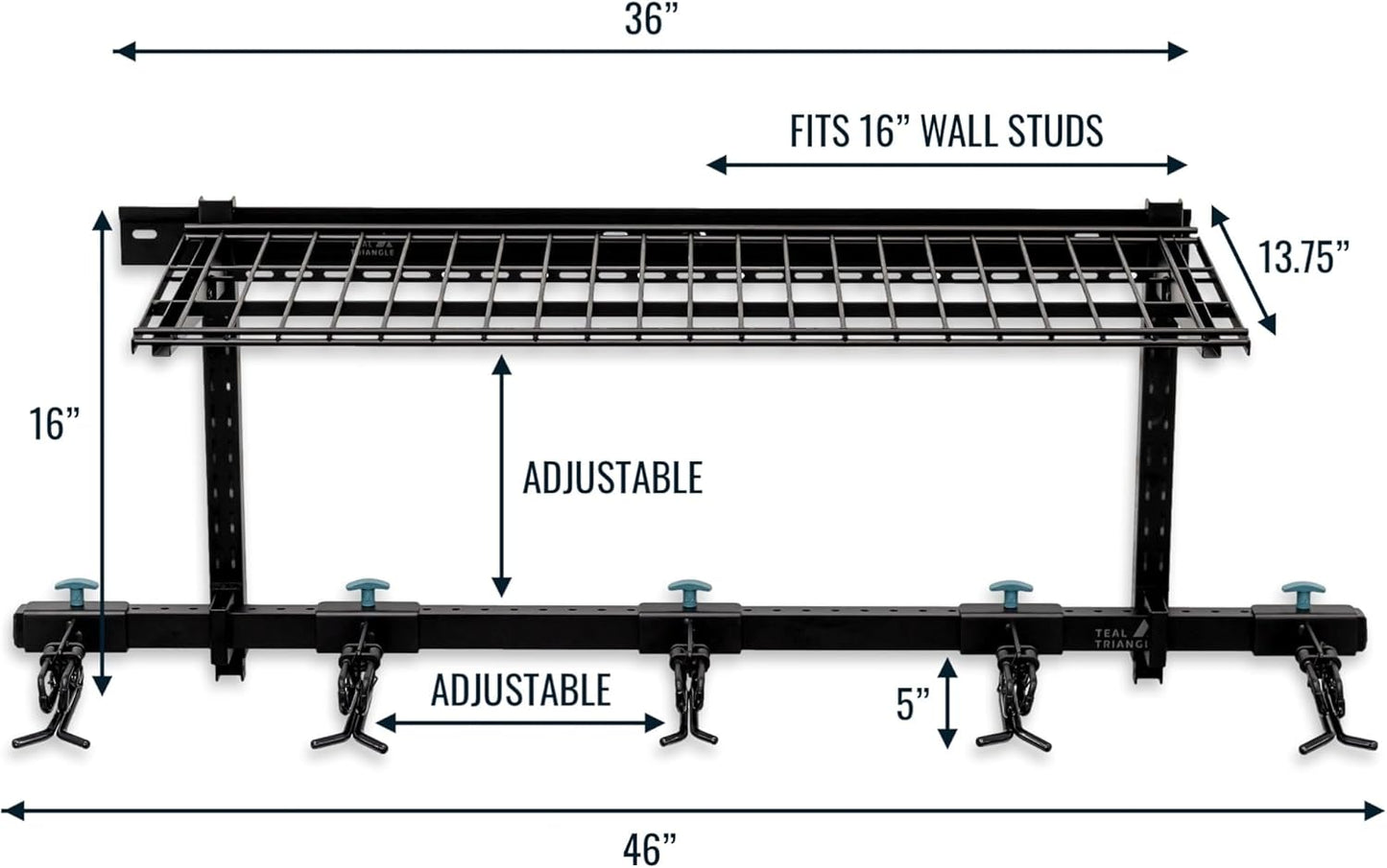 StoreYourBoard Lone Peak Ski Storage Rack and Wall Shelf, Holds 5 Pairs of Skis and Poles, Supports 300 lbs, 46 in x 13.75 in x 16 in