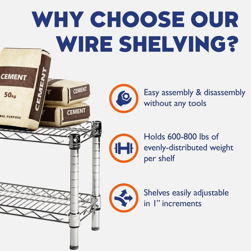 Shelving Inc. 8" d x 48" w x 54" h Black Wire Shelving with 5 Tier Shelves, Weight Capacity 300lbs Per Shelf