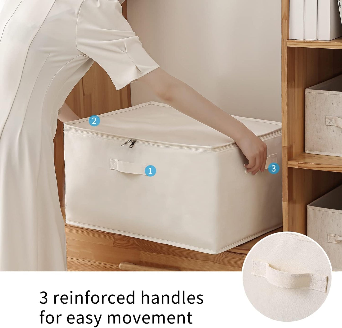 4 Pack Large Canvas Comforter Storage Bags Closet Organizer for Clothes Sweater Clothes Organizer with Dual Zipper Three Carrying Handles for Blanket Closet Storage Container