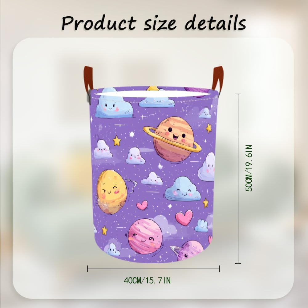 Laundry Baskets 15.7x19.7 Inch Large Cartoon Planets Clouds Design Collapsible Laundry Hamper with Handles Oxford Fabric Clothes Storage Bin Foldable Dirty Clothes Organizer for Bedroom Bathroom Dorm