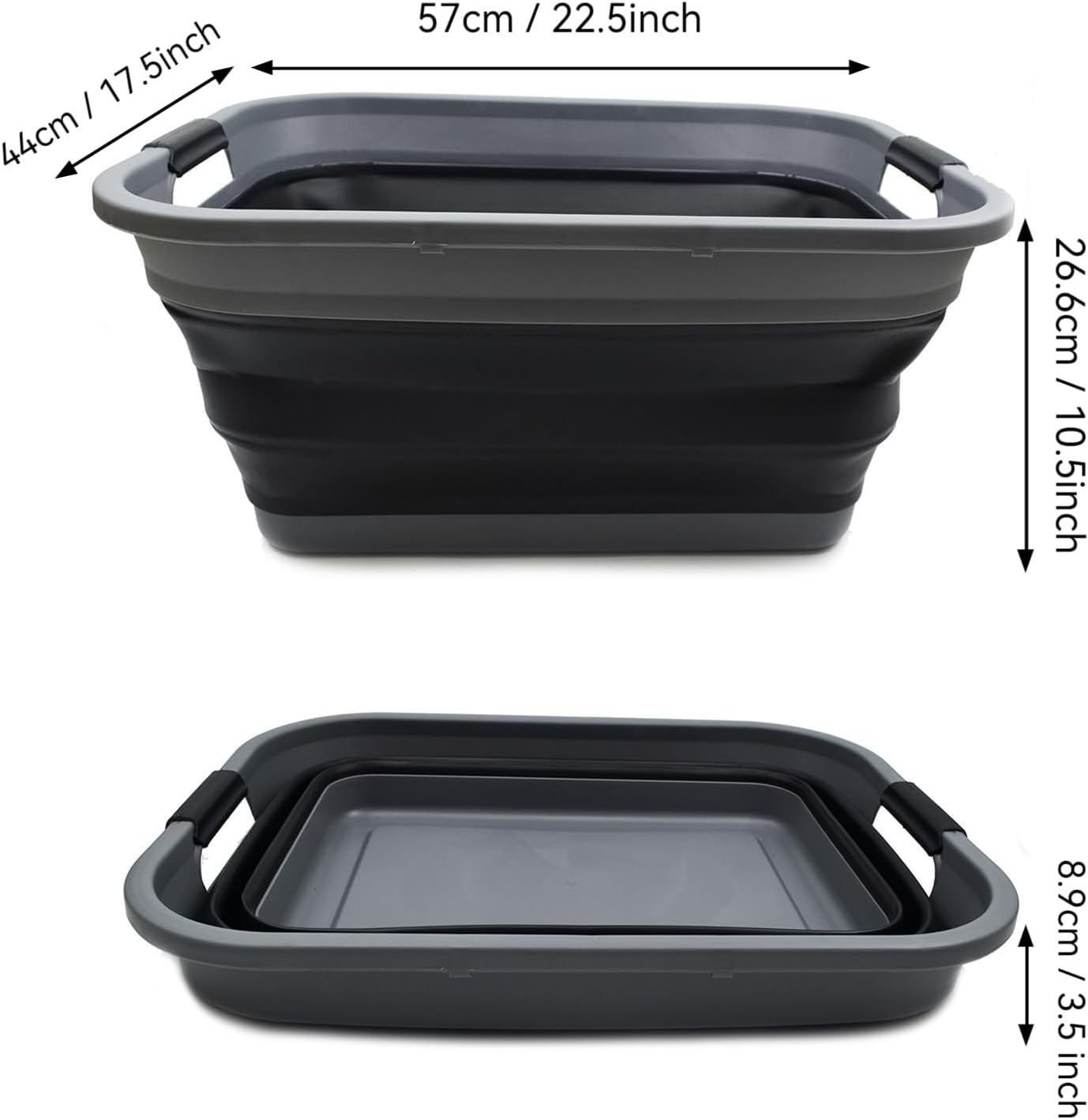 SAMMART 41L (10.8 gallon) Collapsible Plastic Laundry Basket - Foldable Pop Up Storage Container/Organizer - Portable Washing Tub - Space Saving Hamper/Basket, (Rectangular, Grey/Black)