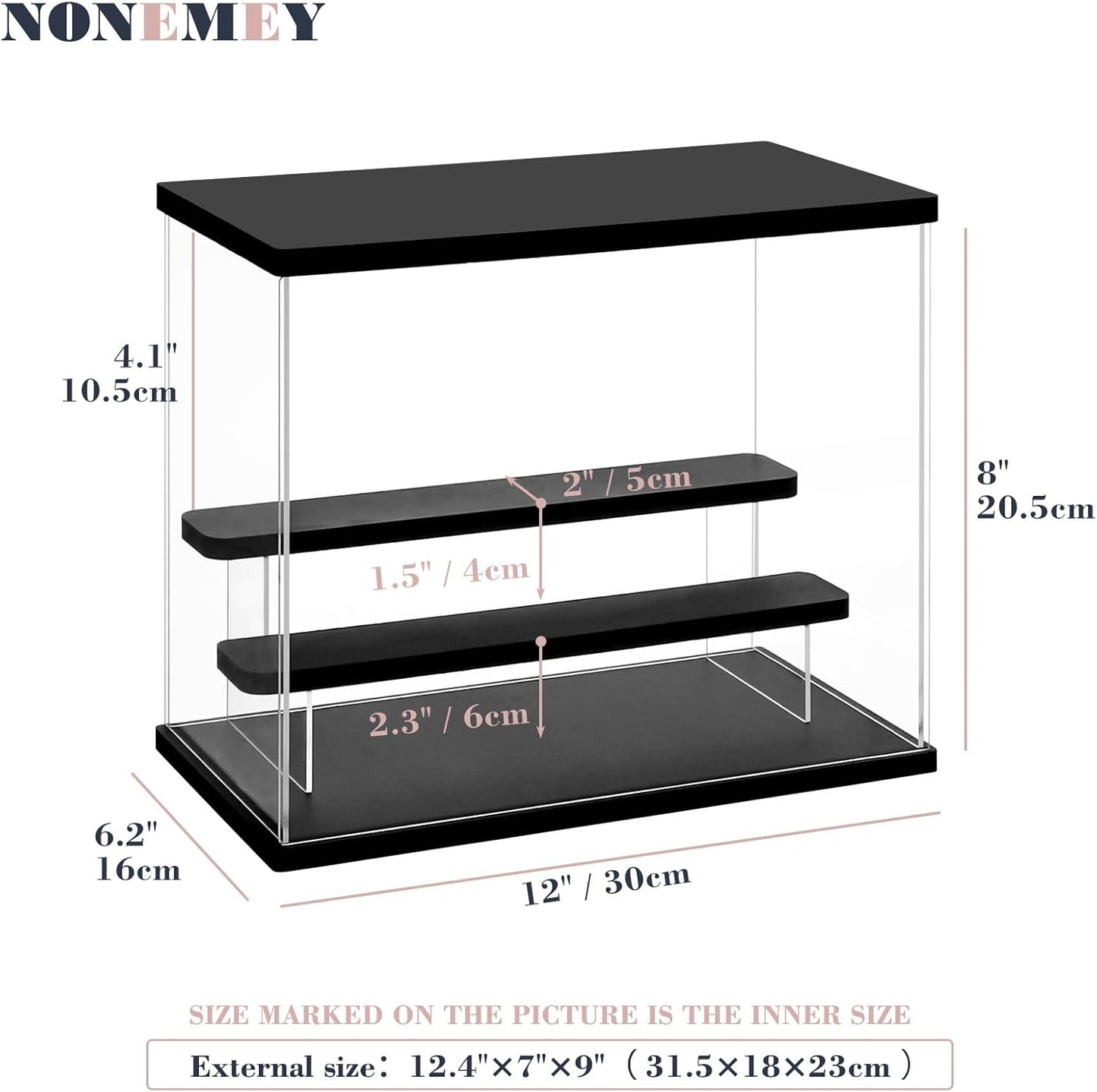 NONEMEY Clear Acrylic Display Case with Light ,3/4/5/6 Tier Multiple Color Lights via Remote Control Dustproof Display Box for Collectibles Figures Mini Toys (3Tier 12.4*7*9inch)