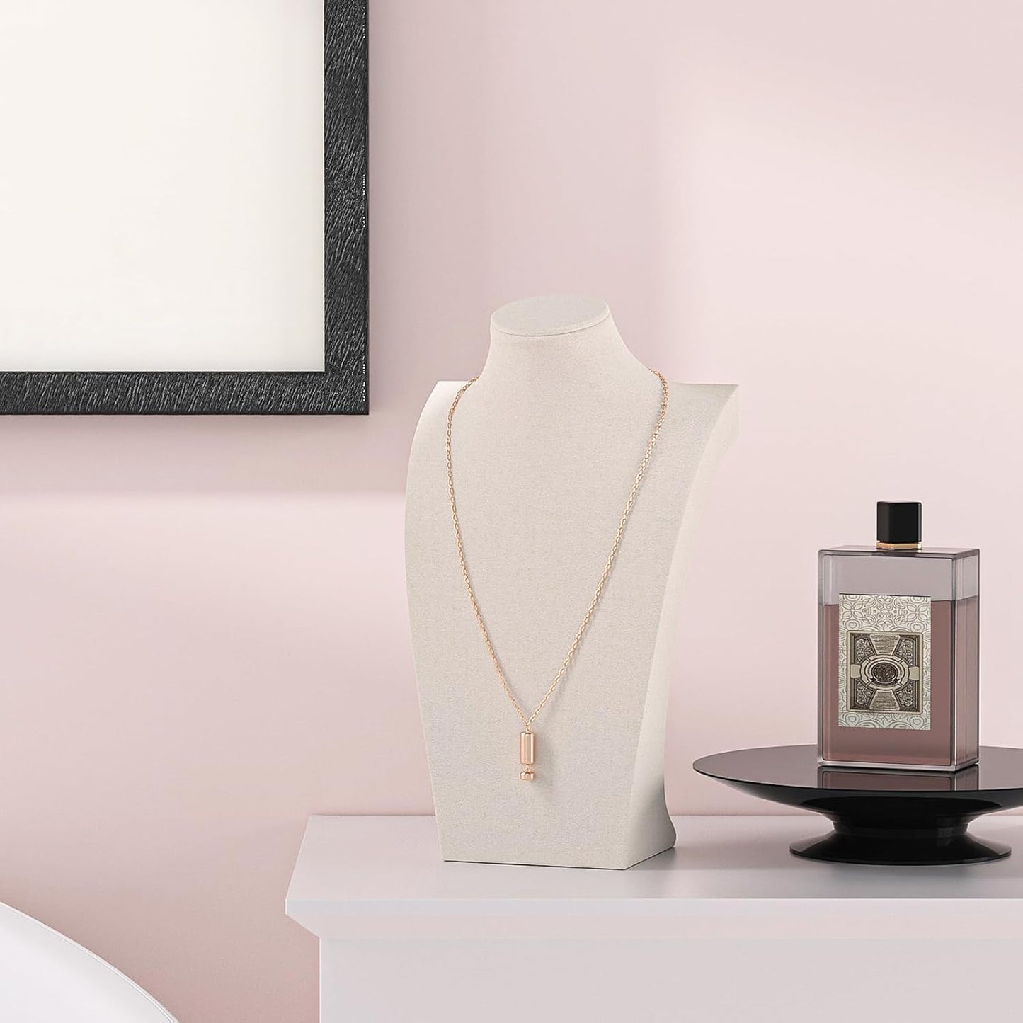 Necklace Bust Display Stand, Necklace Holder, Pendant Chain Necklace Organizer for Women (Beige Velvet, S 2PCS)