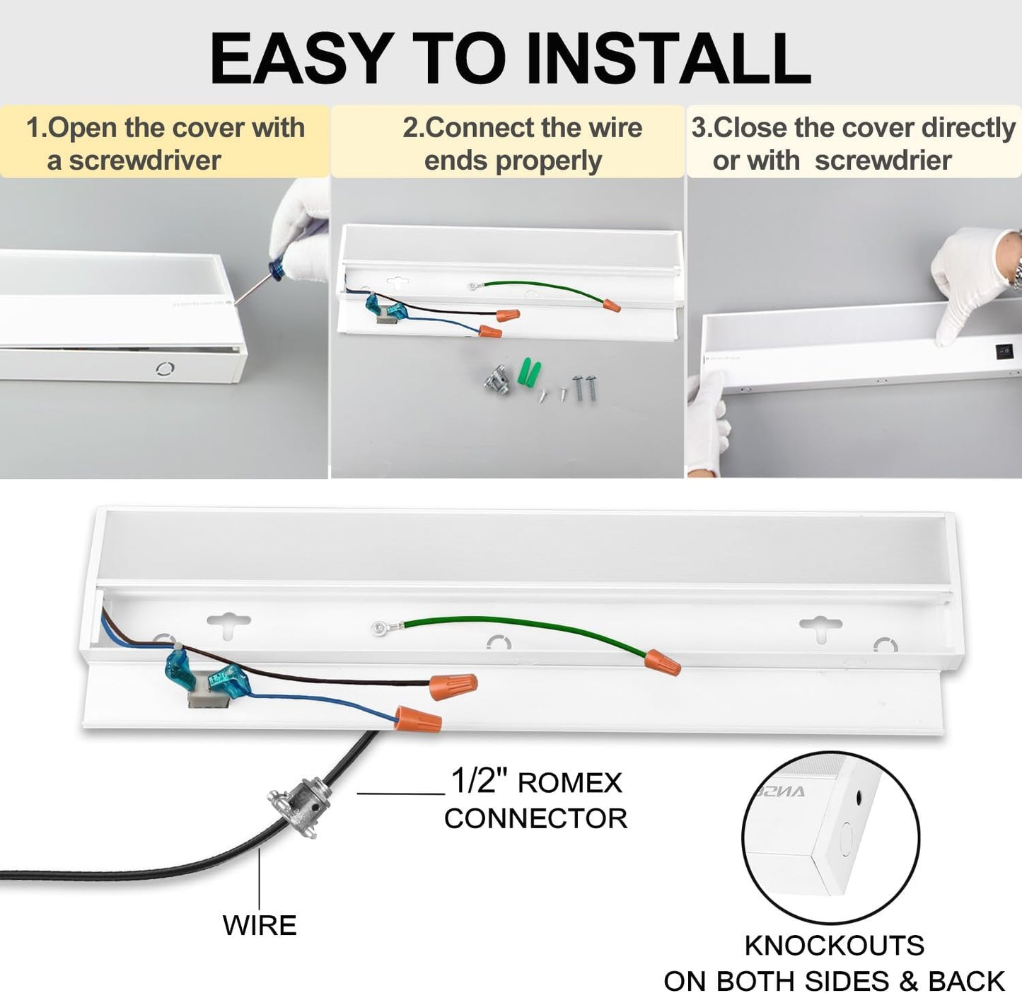 Ansen 3Packs of Under Cabinet Lights for Kitchen, 24in 18W 1237LM, Dimmable Hardwire Led Light for Closet, CRI>92, R9>90, 3 Color Temperature 3000K/4000K/5000K(Warm White, Cool White, Daylight)