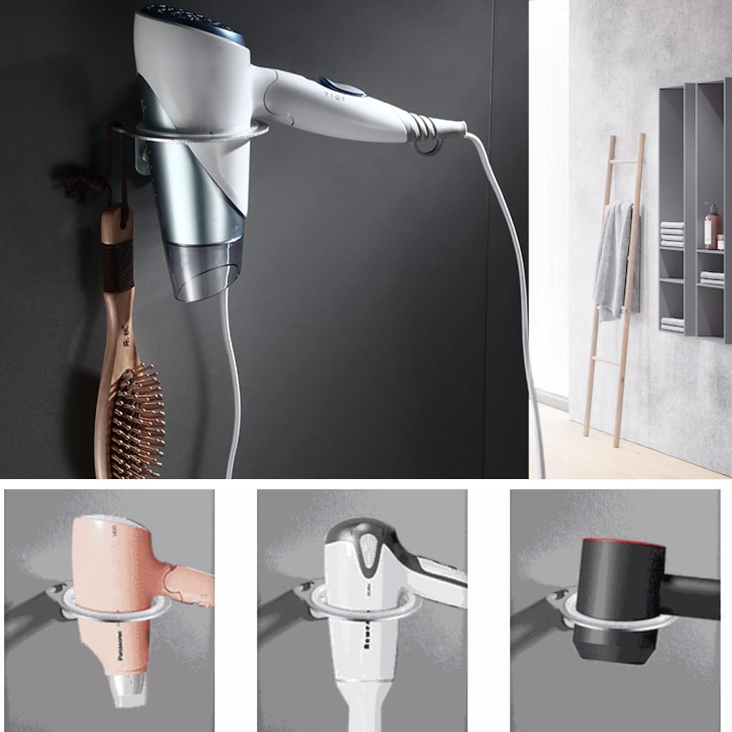 Space Aluminum Wall Mounted Hair Dryer Holder Rack Hanger Hairdryer Shelf