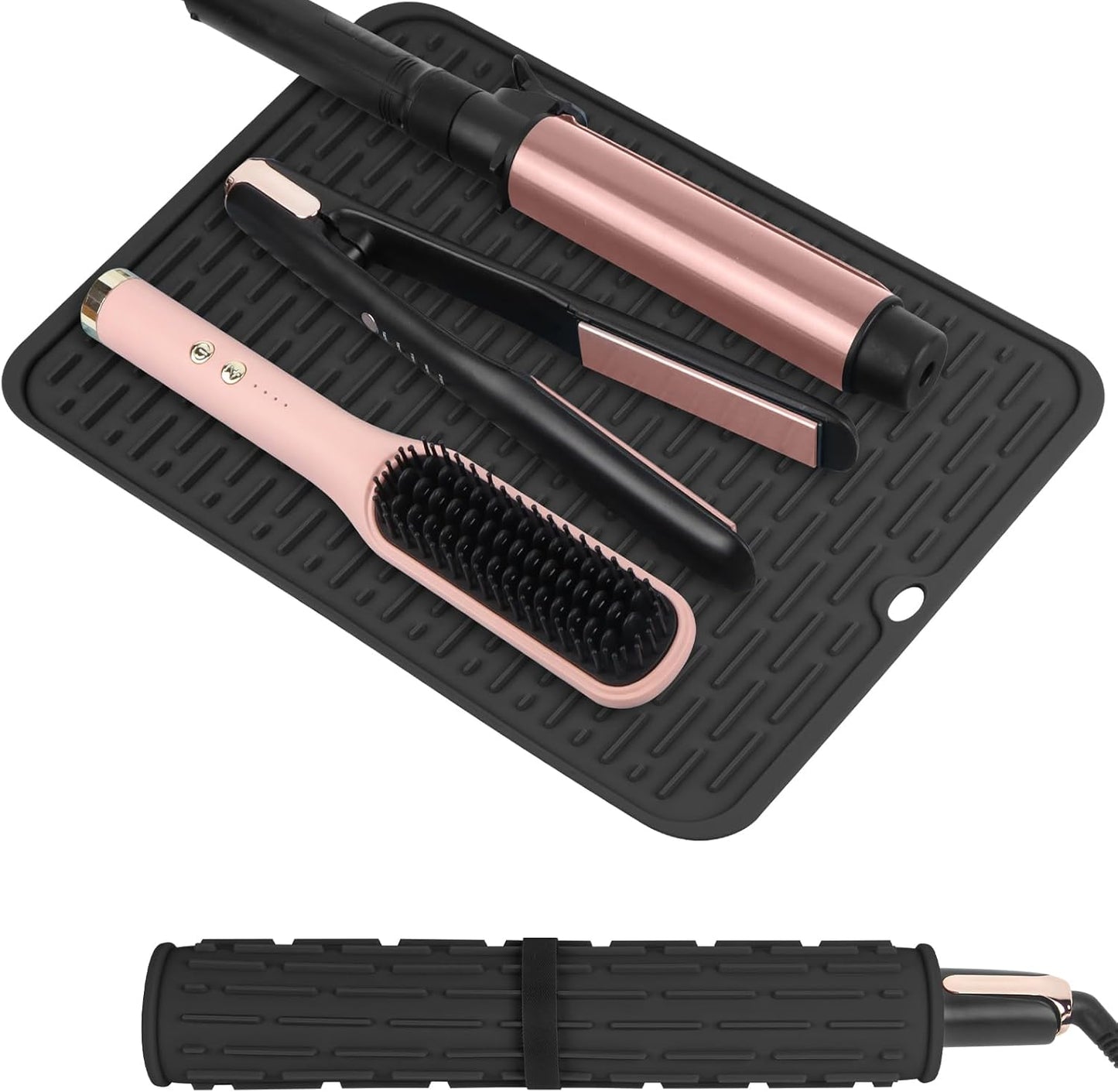 Oversize Silicone Heat Resistant Mat for Curling Irons, Flat Irons, Hair Straighteners and Hot Hair Styling Tools, Portable Hot Tools Sleeve Pad for Travel Vanity Salon(14.2" x 11.0")