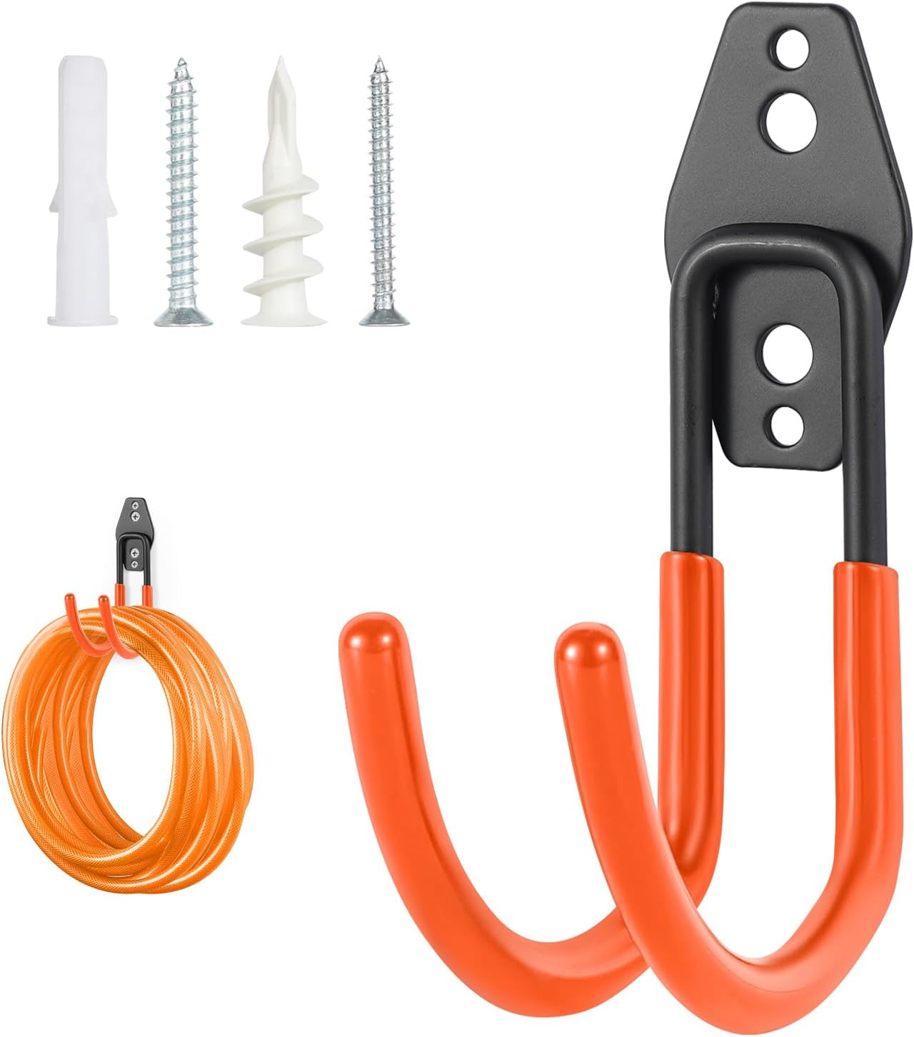 Heavy Duty Hose Hook, Garage Storage Utility Hooks, Garden Hose Hooks with Coating, Wall Mount Hooks for Bikes, Tools, Ladders, Cables, and Outdoor Equipment, Orange
