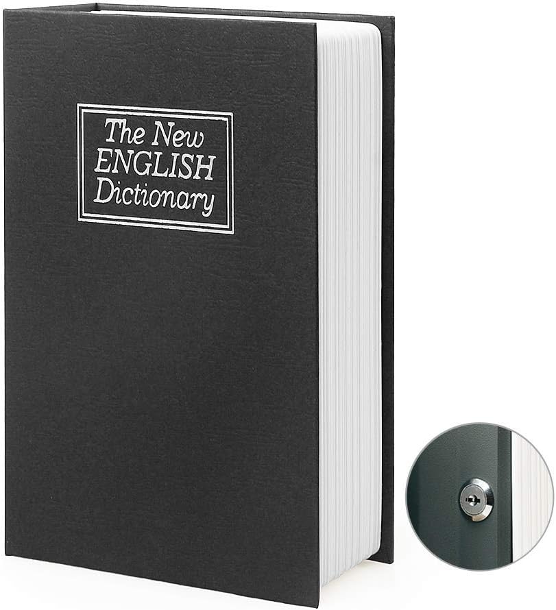 Large Diversion Book Safe Storage Box (Size 10.5"×8"×2.6") With Security Key Lock, Dictionary Secret Hidden Safe (Black Dictionary-Key)