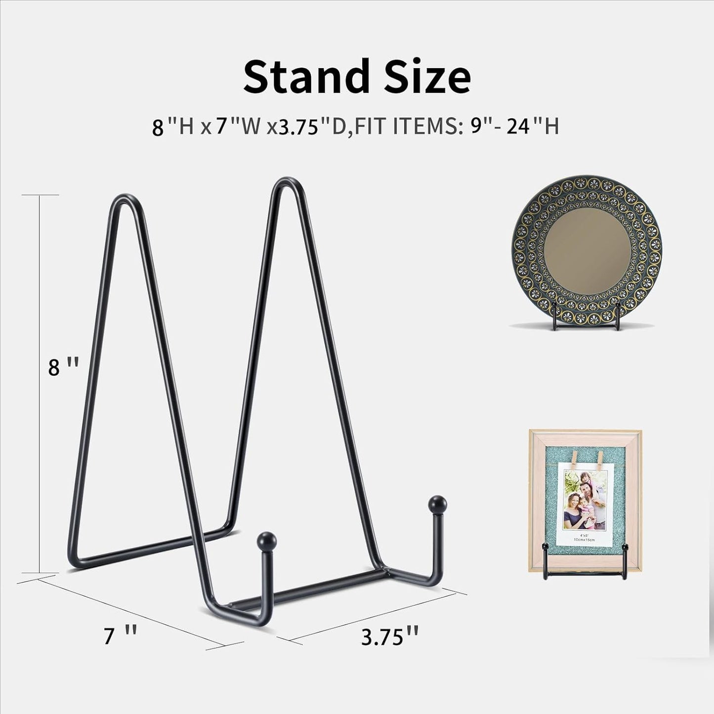 Kruodop 8 Inch Plate Stands for Display, 5 Pack Plate Holder Display Stand, Black Metal Frame Easel Holder Stand for Pictures,Book, Photo, Decorative Plate, Black