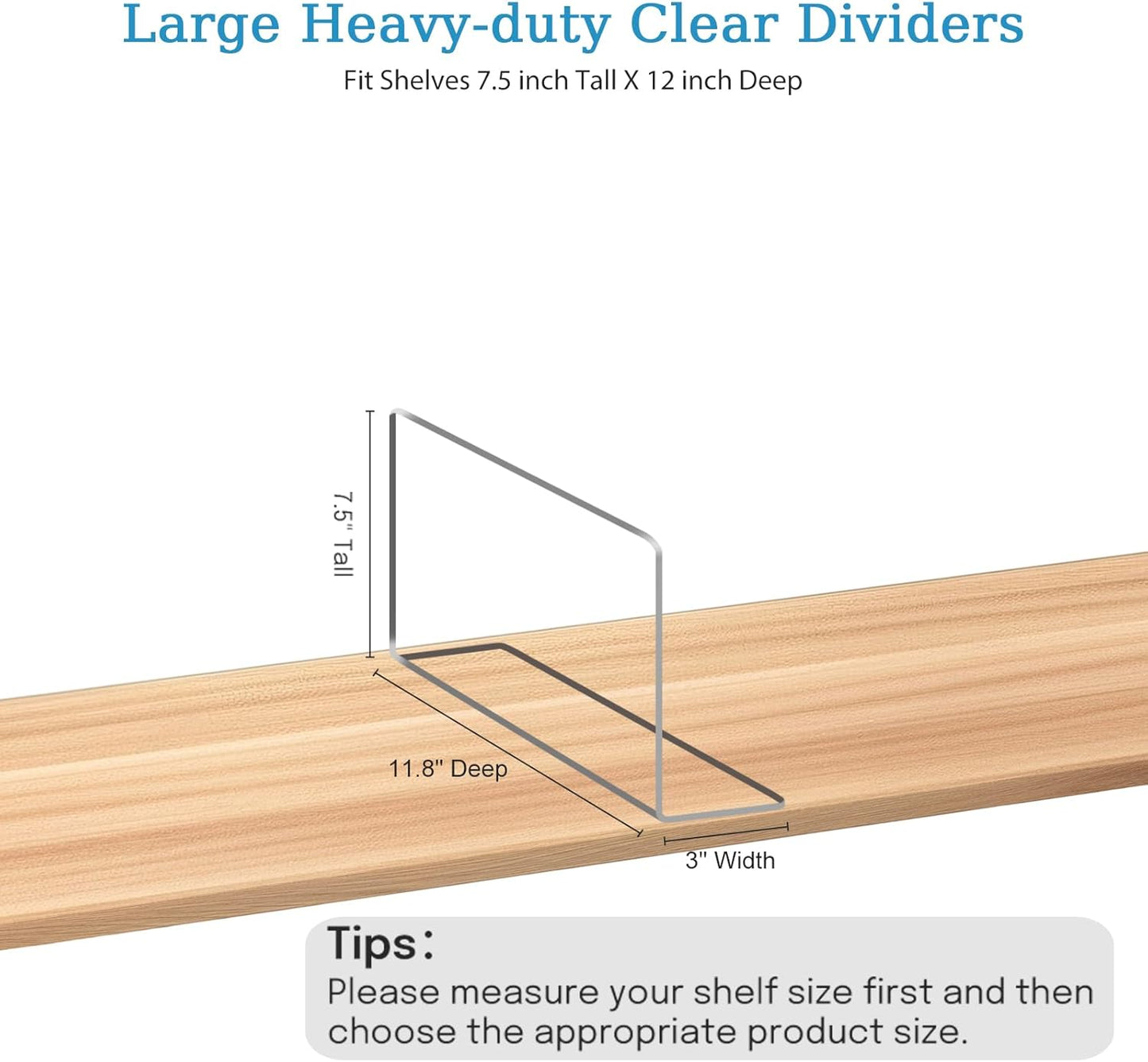 OKPOW Shelf Dividers Closet Organizer - 7.5" Tall X 11.8" Deep Acrylic Clear Sturdy Separate for Clothes Purse - Adjustable Space Saver Easy Install for Home Organization Enthusiasts 12 Pack