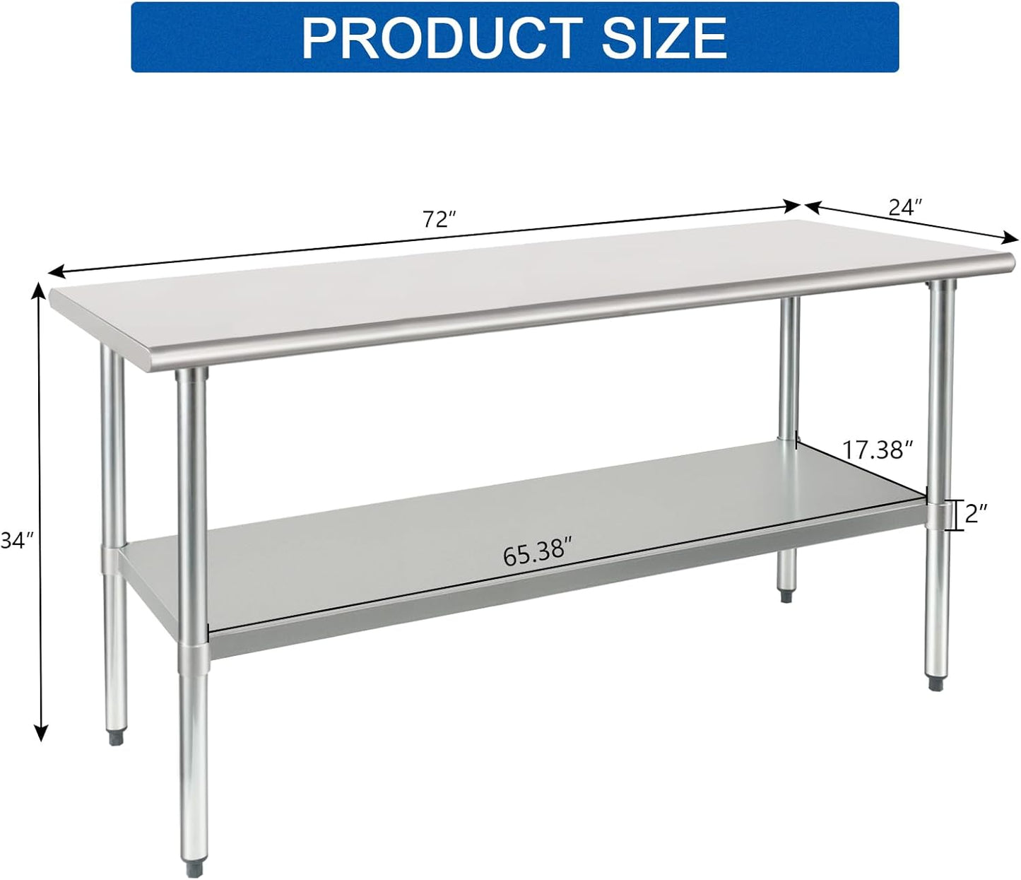HARDURA Stainless Steel Table 24X72 Inches with Undershelf and Galvanized Legs NSF Heavy Duty Commercial Prep Work Table for Restaurant Kitchen Home and Hotel