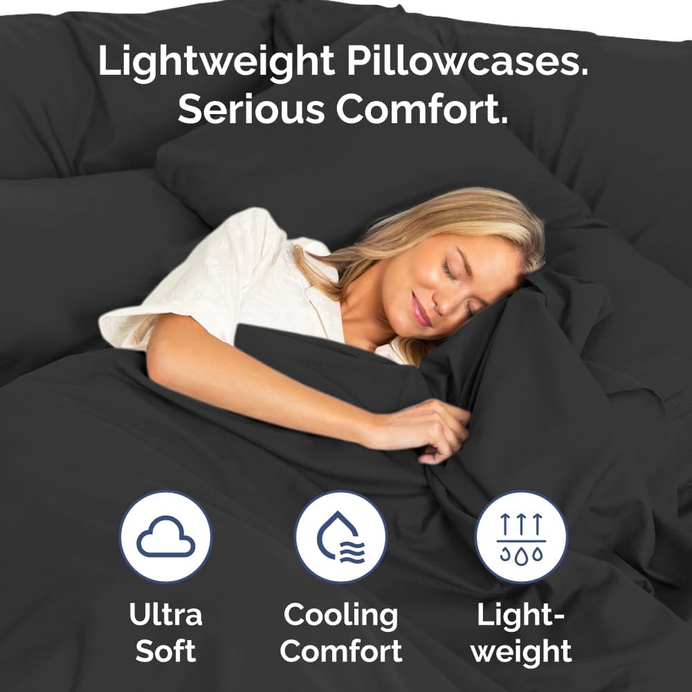 King Pillow Cases - 2 Pack - Super Soft Pillowcase Covers - Envelope Enclosure - Hotel Quality Pillow Protectors - Wrinkle Free, Fade, Shrink & Stain Resistant - Machine Washable - 20" x 40" (Black)