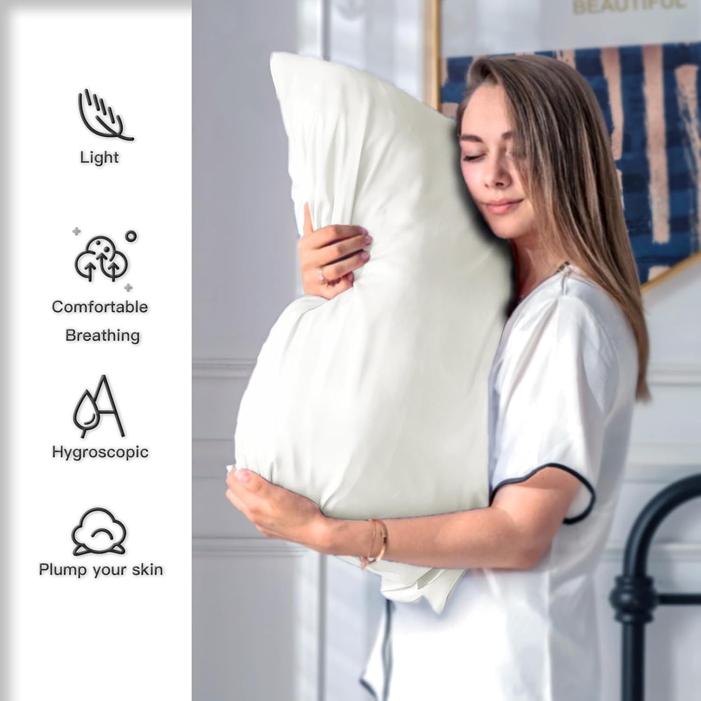 Mulberry Silk Pillow Cases for Hair and Skin Queen Size Silk Pillowcase with Zipper Soft Breathable Smooth Cooling Satin Silk Pillow Covers for Sleeping (Ivory,20"X 30",1Pcs)