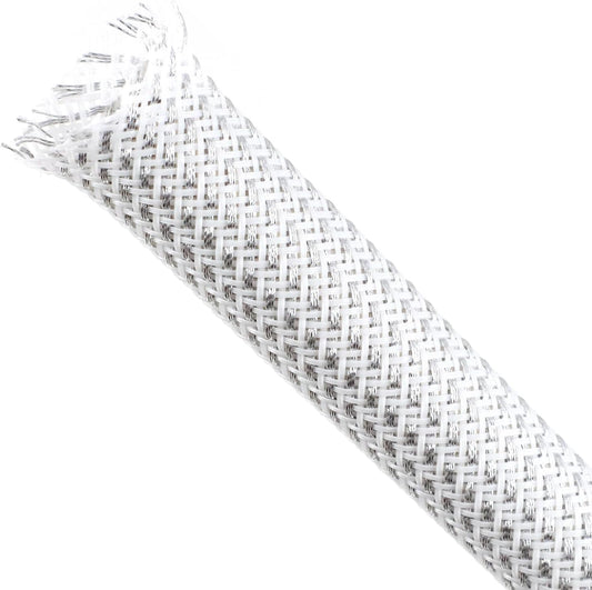 Braided Cable Sleeving, PET Expandable Braided Cable Sleeve, Flexible Mesh Sleeving Cord Management for Audio Video and Other Home Device, Cord Protector from Pets (White Silver, 1/2" x 25ft)