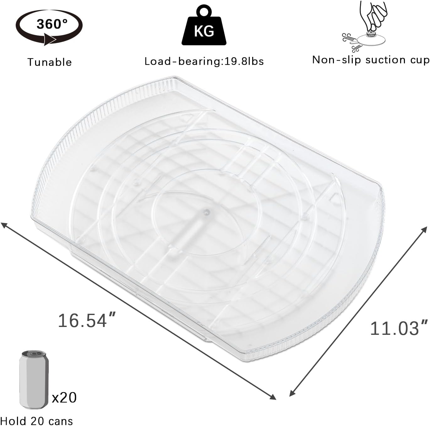 ROWNYEON Lazy Susan Turntable Organizer for Large Refrigerator, 360° Rotate Fridge Organizers and Storage, 16.54 Inches Rectangle Lazy Susan Organizer for Fridge, Cabinet, Pantry,1