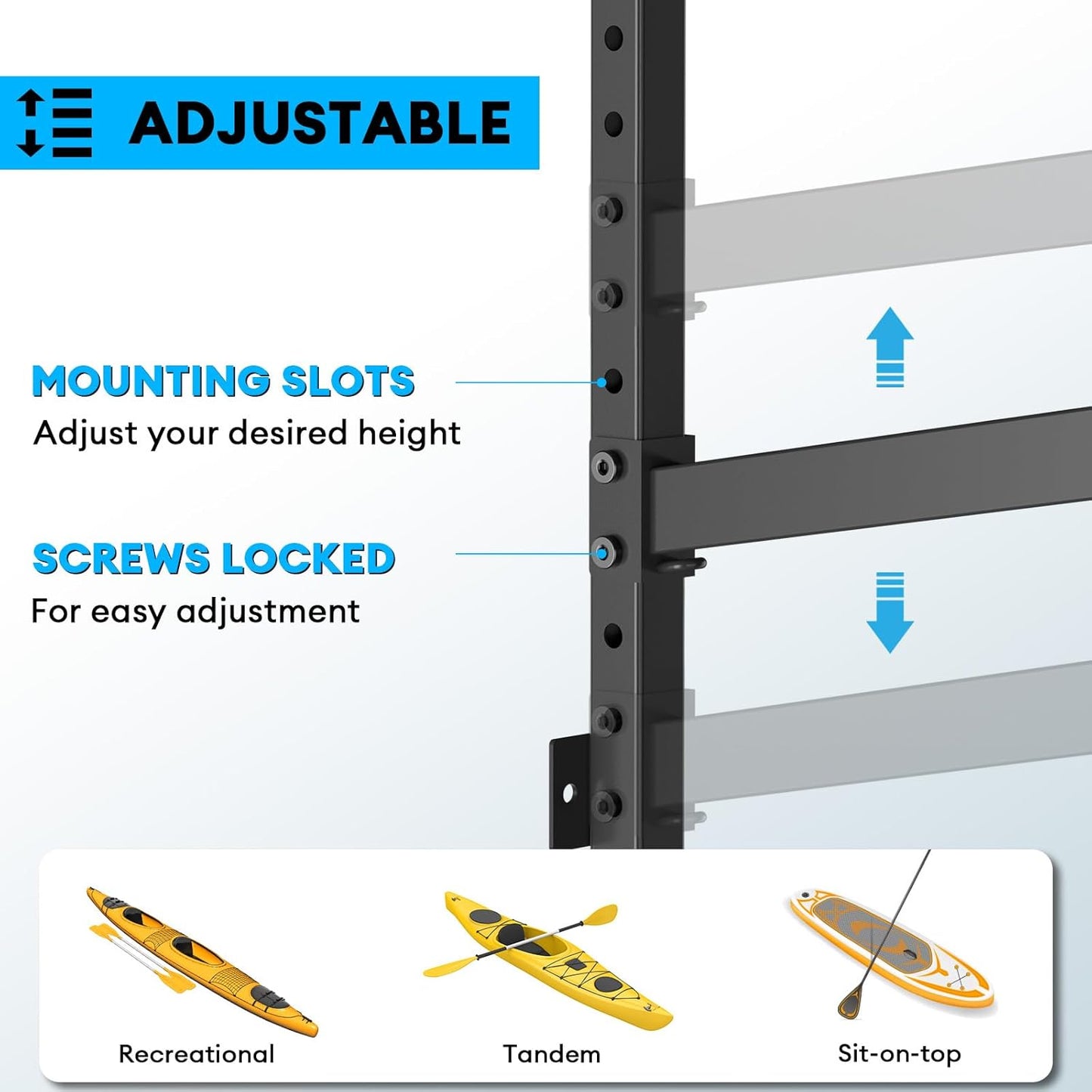 Kayak Storage Rack Heavy Duty, Adjustable Wall Mount Hanger for Indoor Garage & Outdoor Storage, Storage Rack for Kayak, Canoe, Surfboard & Paddle Board (Kayak Storage Rack Wall Mount 2)