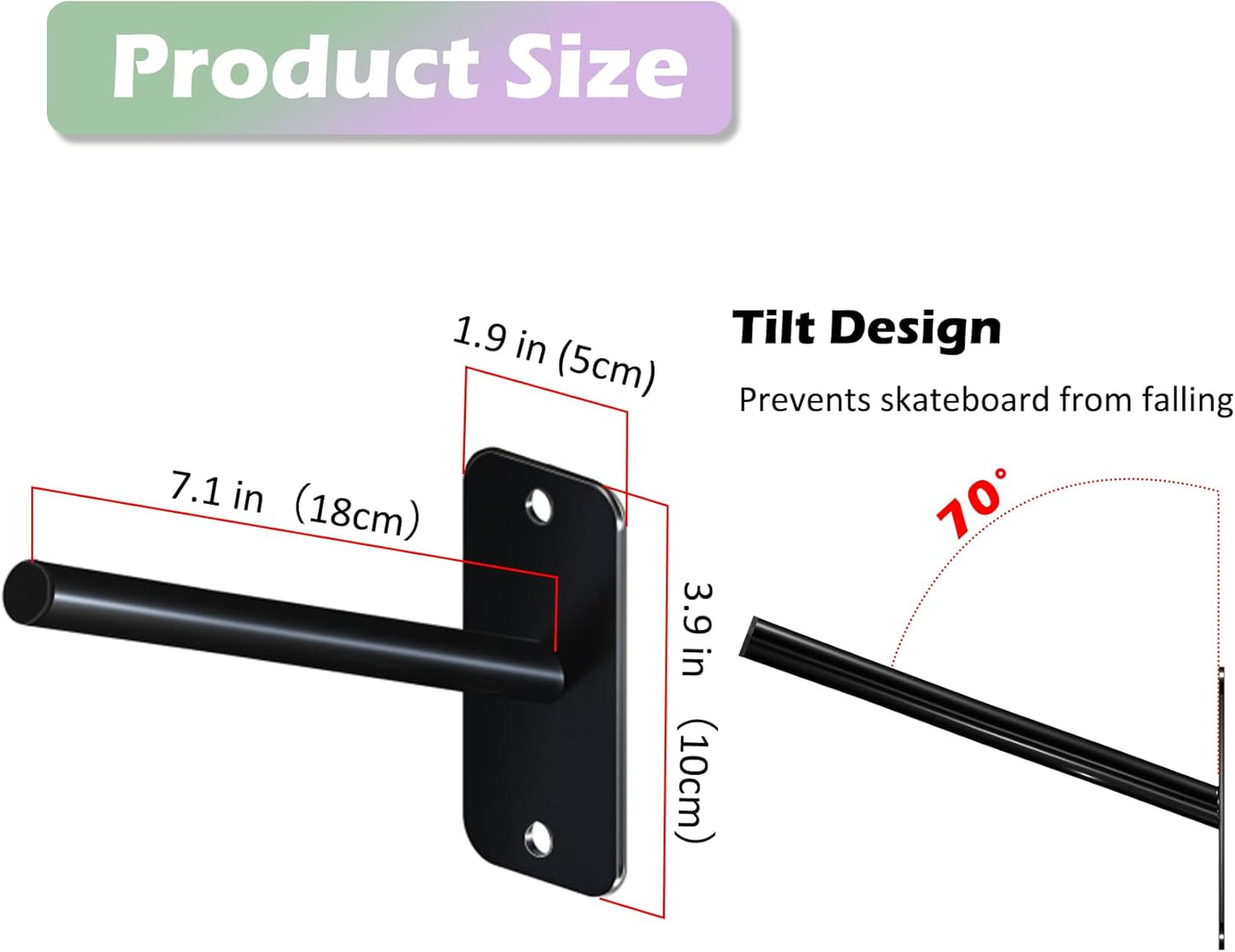 Skateboard Wall Mount Skateboard Hanger Skate Deck Display Holder Skateboard Hook Ski Rack for Garage Longboard Rack Snowboard Storage (4pcs)