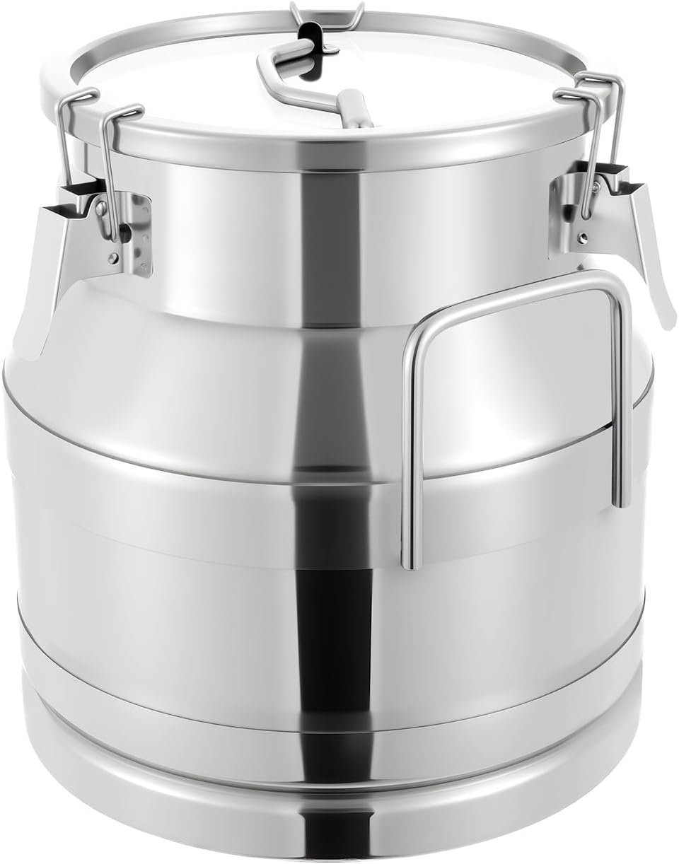 20L/5.3Gallon Stainless Steel Milk Can Wine Pail Bucket Water Jug Liquid Storage Pail w/Lid Commercial Fermentation Barrel Heavy Duty Liquid Storage Kitchen Rice Cereal Grain Coffee Bean Container