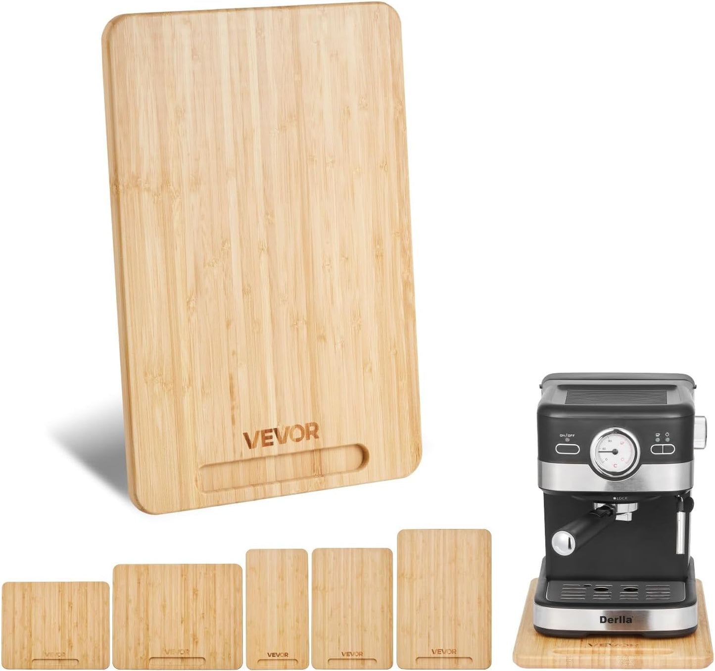VEVOR Appliance Slider, Large 16 x 12-inch, Rolling Sliding Tray with Rubber Wheels & Hollow Handle, Easy to Clean, Appliance Rolling Tray for Coffee Maker, Kitchen Countertop, Natural Wood