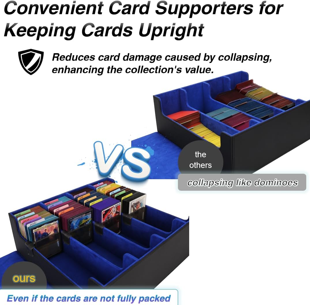 Venssu Card Storage Box For Trading Cards With Dedicated Card Supporters,3000+ Mtg Deck Box With 24 Colorful Divider Tabs,Trading Card Storage Fits For Magic Game Cards (Black and Blue)