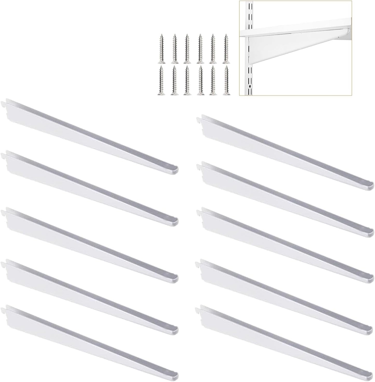 10 Pack 13‑Inch Adjustable Wire Shelf Brackets – Heavy‑Duty Double‑Track Closet & Wall Shelving System Supports（White）