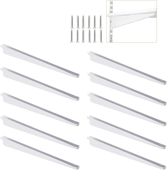 10 Pack 16.5‑Inch Adjustable Wire Shelf Brackets – Heavy‑Duty Double‑Track Closet & Wall Shelving System Supports（White）