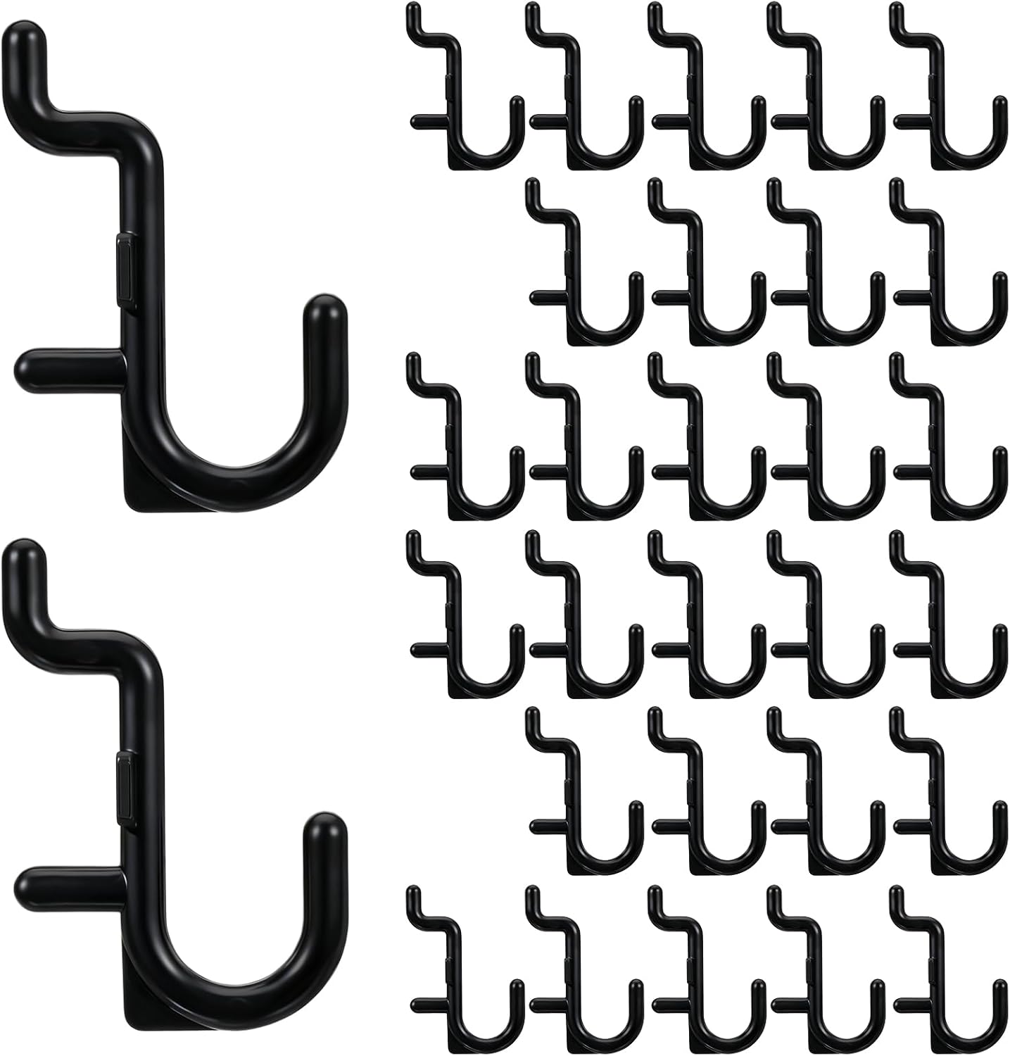 30 Pcs Black Pegboard Hooks, 1/4" Plastic Pegboard Hooks J Hooks Wall Display Assortment Peg Board Hooks for Hanging Tools Jewelry Necklaces Keys Organizer