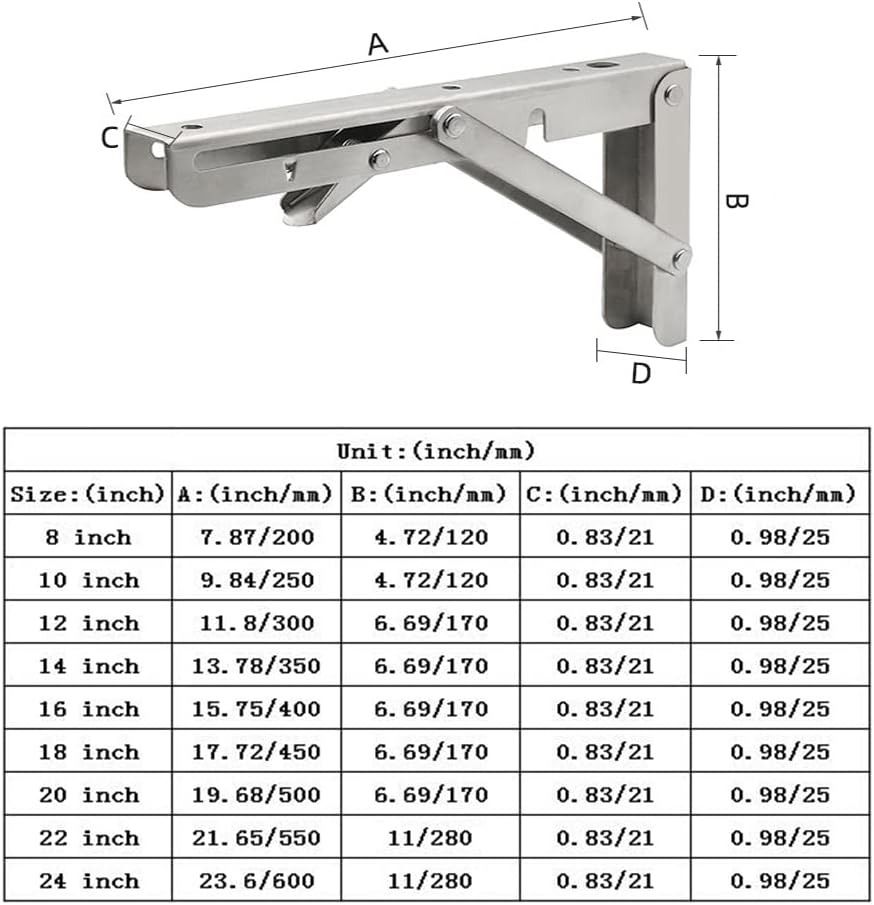 Folding Shelf Brackets, Max Load 300 lb, Heavy Duty Stainless Steel Collapsible Wall Mounted Shelf Brackets for Table, Space Saving DIY Bracket, Pack of 2 (2, 22 Inch)