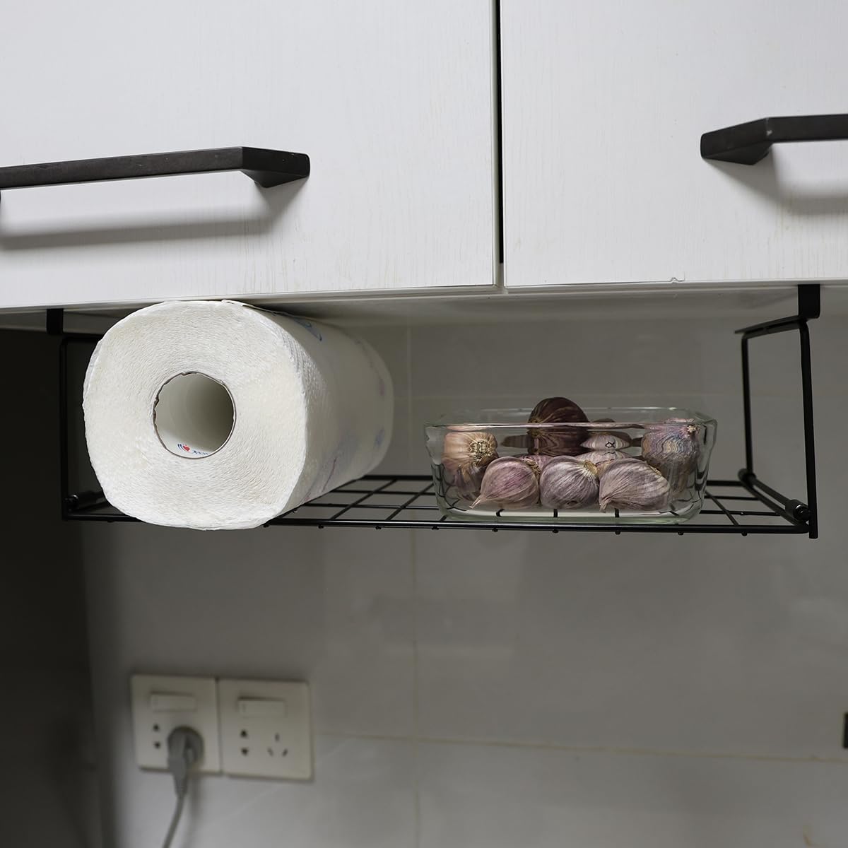 Foil and Plastic Wrap Organizer Kitchen Under Cabinet Desk Pantry Hanging Organizer Storage Foldable Rack (White