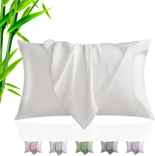 TELUS Pillow Cases King Size 2 Pack, Bamboo Rayon & Lyocell Pillowcase with Envelope Closure, Cooling Breathable Pillow Cover for Hot Sleeper & Night Sweats, 20x40 inch, Ivory White