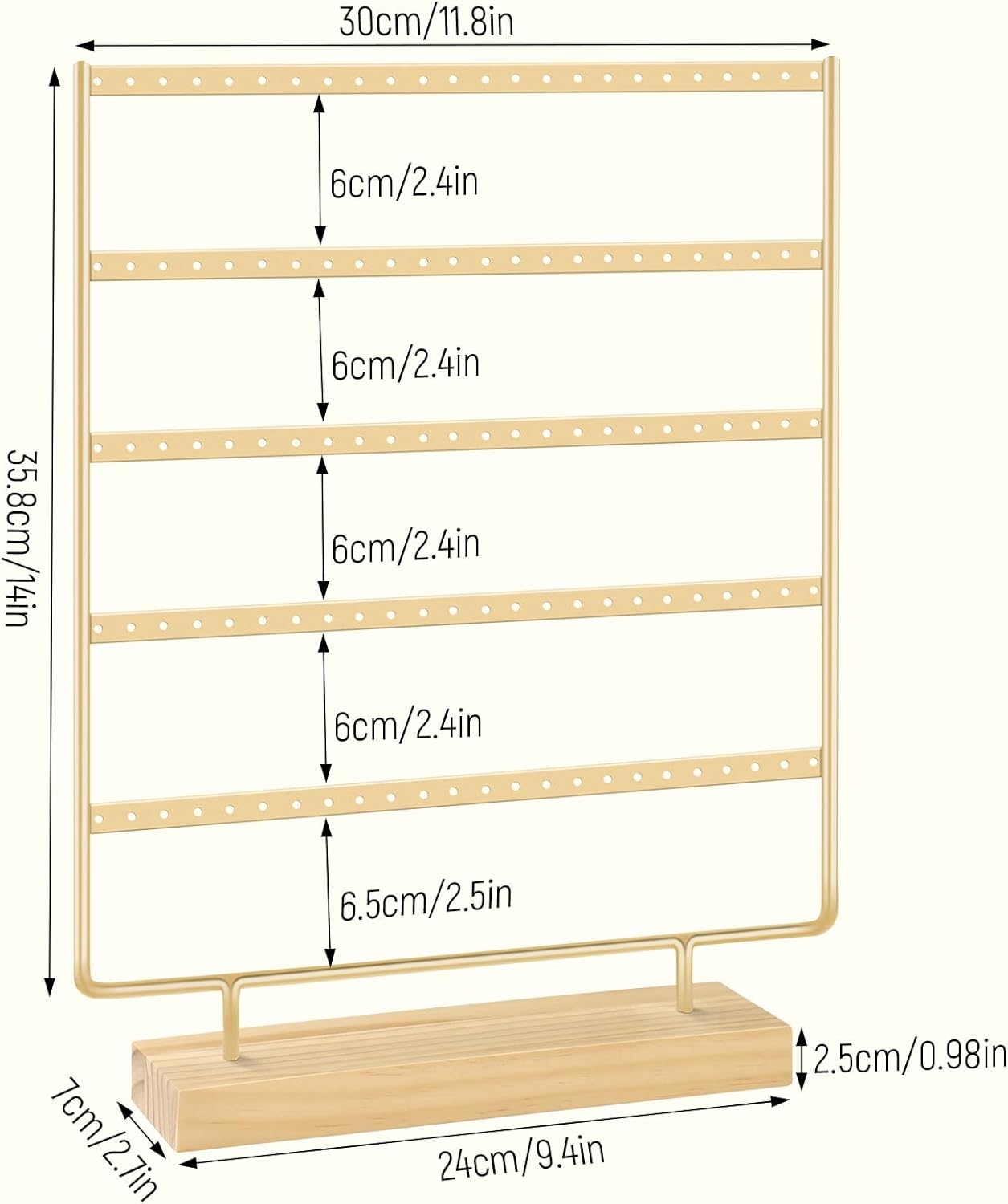 Earring Holder Organizer, Ear Jewelry Tree Organizer for Women, Earring Hanger with 5 Tiers & 120 holes (Gold)
