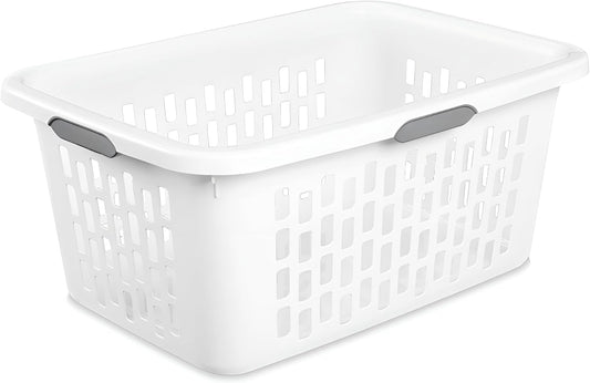 Sterilite Laundry Basket, Plastic Clothes Hamper, Large Rectangle Bin with Comfort Grip Handles and Reinforced Rim, 2 Bushel Capacity, White, 18 Pack