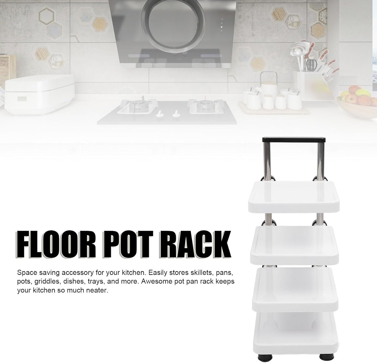 Multifunctional Pan Pot Rack, Pots and Pans Organizer,Cabinet pots and pan organizer,4 Tier Adjustable Pan Organzier Rack Space Saving Kitchen Storage